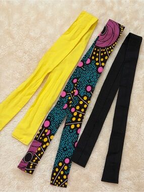 3 Hair bandanas. Color: Yellow, Printed and Black Size: OS